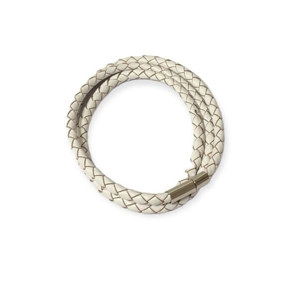 White Multi Wrap Braided Leather Bangle Bracelet NEW - Picture 1 of 3